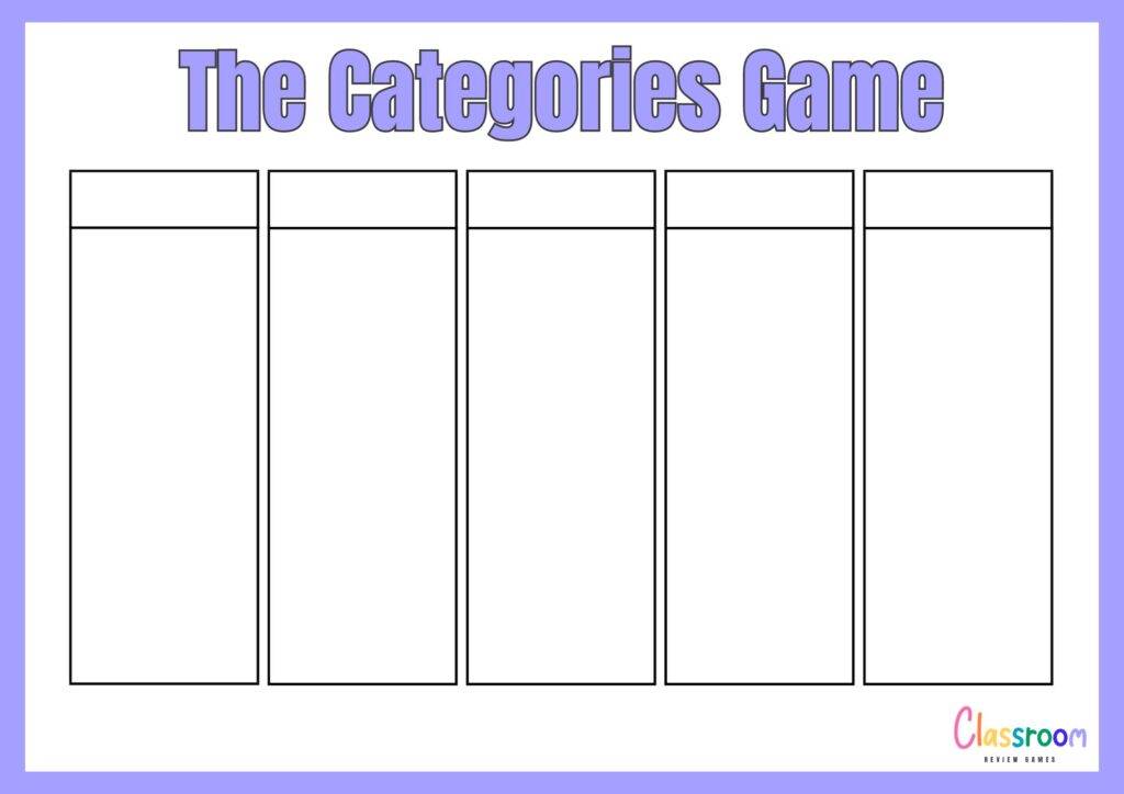 categories game worksheet