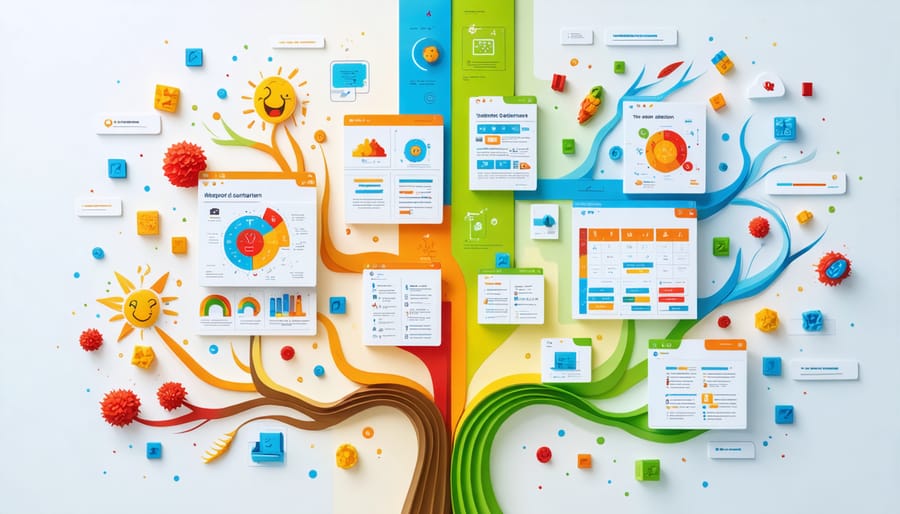 Illustration showcasing the vibrant transformation of educational materials into interactive games, featuring design principles like balance, contrast, and hierarchy.