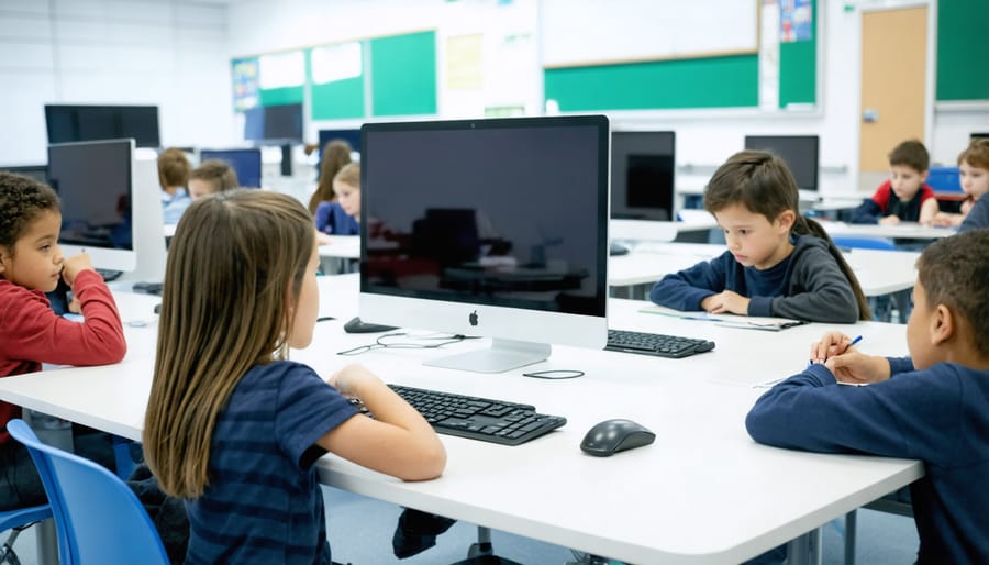 Teacher facilitating small group learning with educational technology