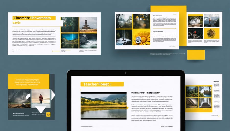 Teacher preparing digital PowerPoint game template on laptop for classroom use