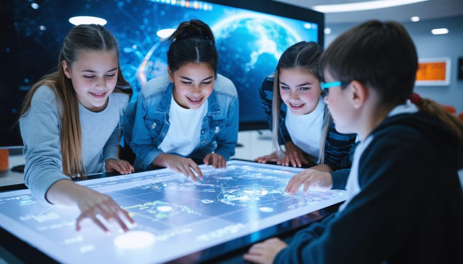 Elementary school students enthusiastically participating in an interactive classroom activity