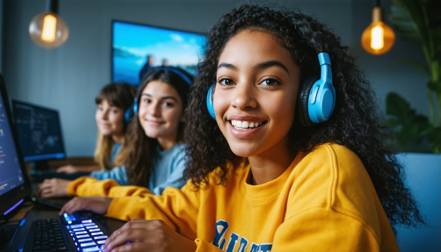 Elementary students eagerly raising hands during an interactive classroom learning game