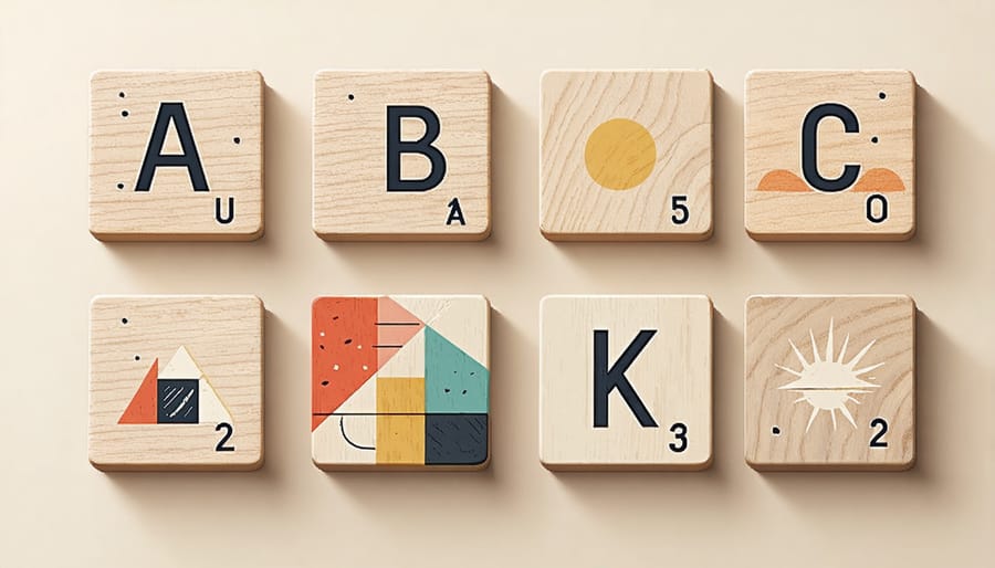 Wooden letter tiles scattered across wooden surface
