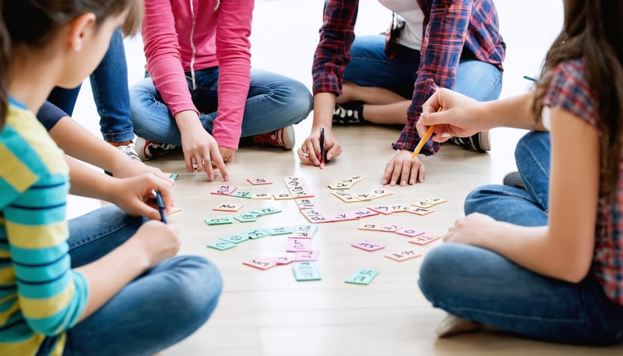 Fourth grade students playing Word Chain Champions game in classroom groups