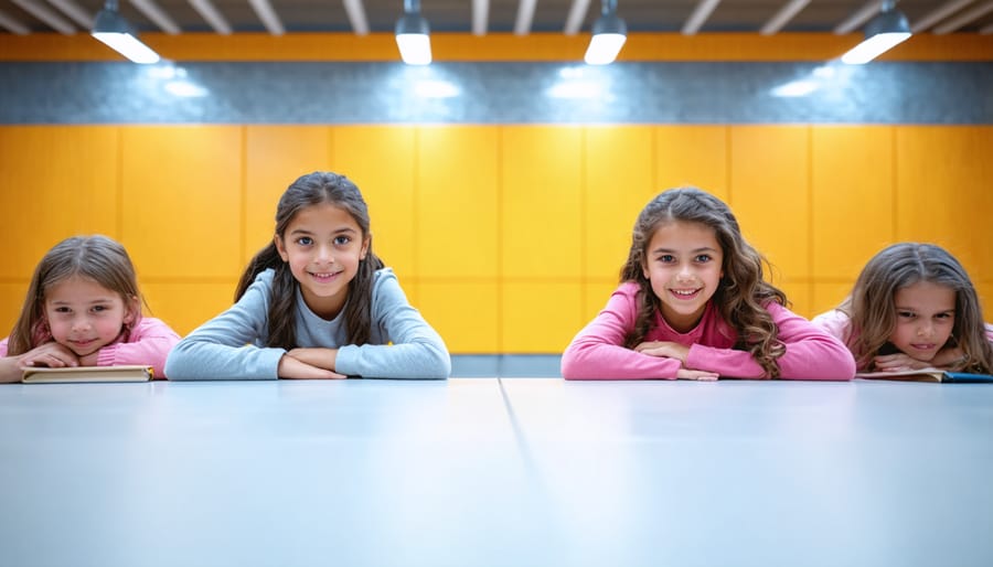 Students engaged in collaborative group work with teacher observing and adapting approach