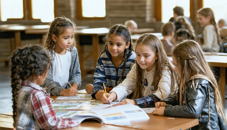 Students collaborating in small group during AP World History review session