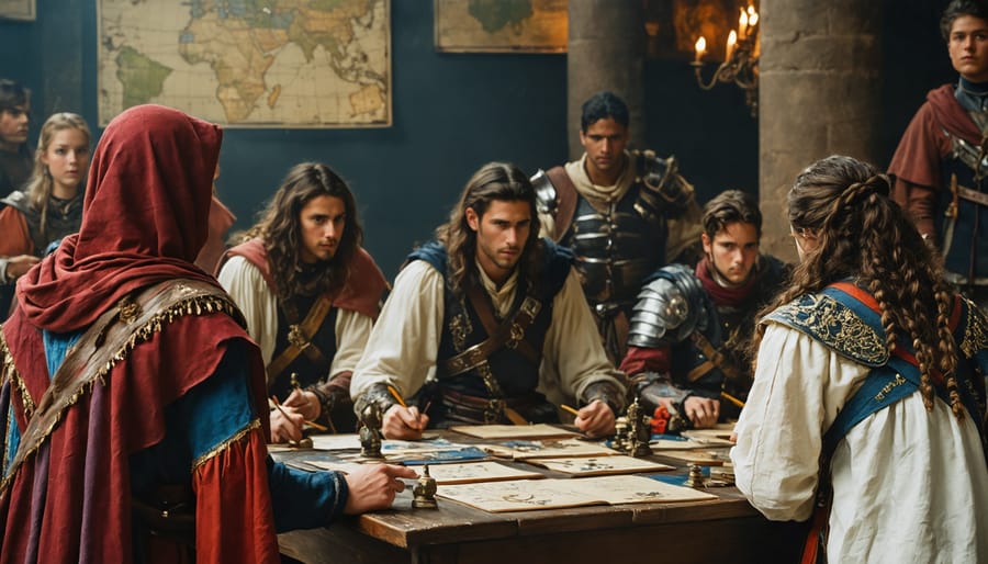 High school students enthusiastically raising hands during an interactive classroom activity