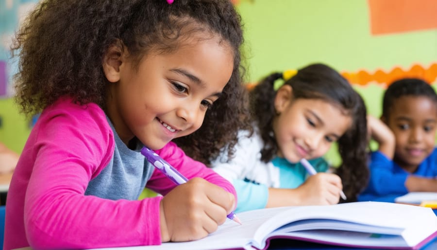 Diverse middle school students actively collaborating and engaged in hands-on classroom activity