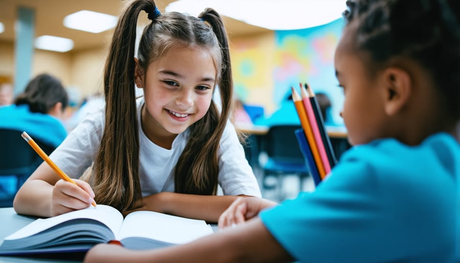 Engaged middle school students enthusiastically participating in classroom game activity