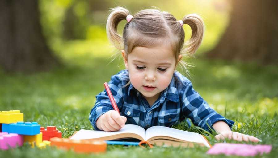 Child's hands arranging colorful counting blocks and letter tiles during educational game