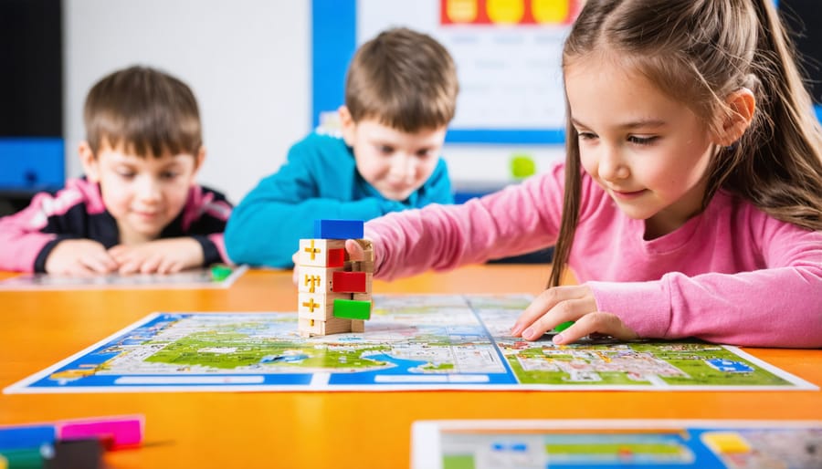 Students working together with both digital device and physical materials in blended learning activity