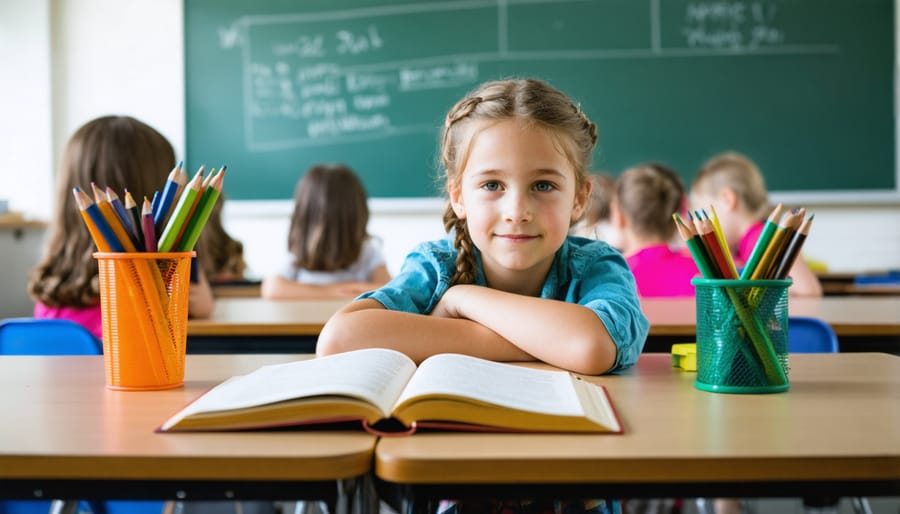 Diverse elementary students sitting together calmly in classroom circle