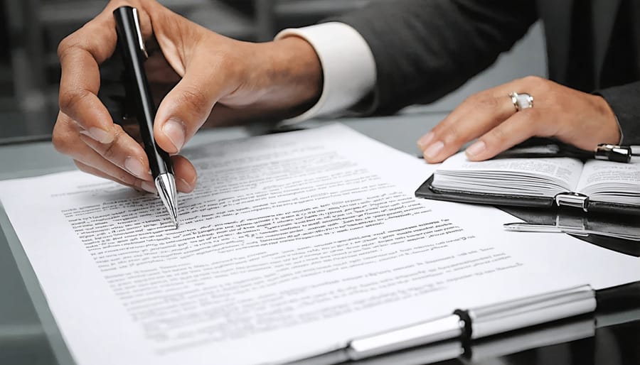 Two professionals shaking hands over signed freelance design contract in cafe setting