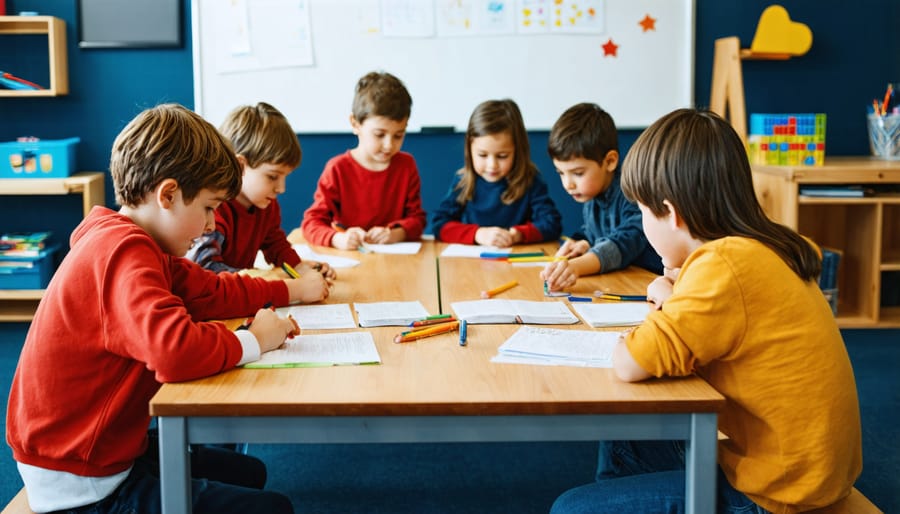 Two third grade students collaborating together during team-based learning activity