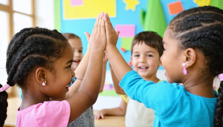 Teacher giving high-five to student in classroom setting