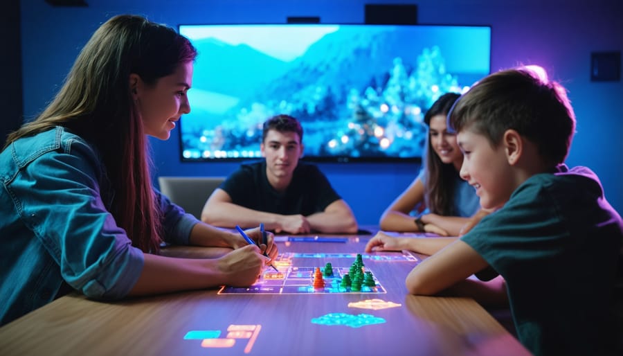 Students working in collaborative teams during classroom game activity