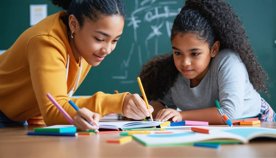 Classroom view showing multiple student teams engaged in collaborative learning game activity