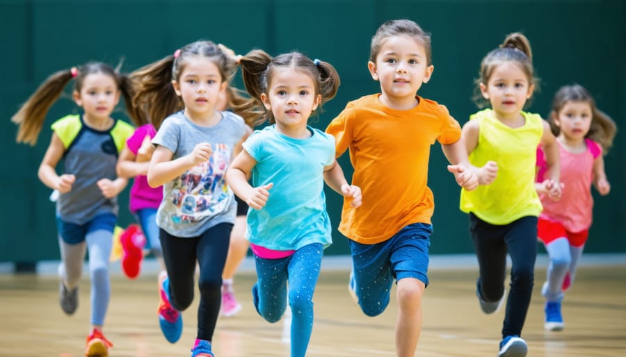 Middle school students participating in team relay race music learning activity