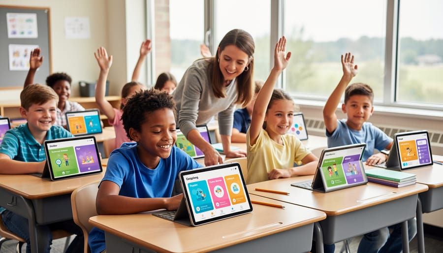 Engaged middle school student showing enthusiasm and confidence during personalized learning activity