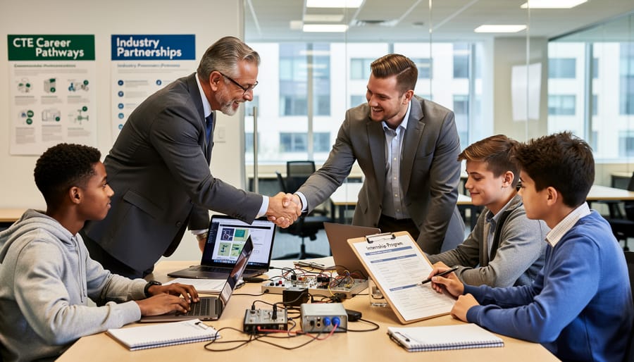High school student meeting with business professional mentor in office environment