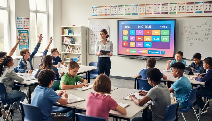 Teacher observing and taking notes while students participate in classroom review game