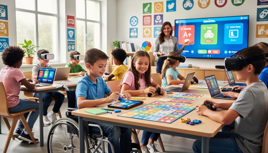 Student using wheelchair participating equally with classmates in interactive classroom game