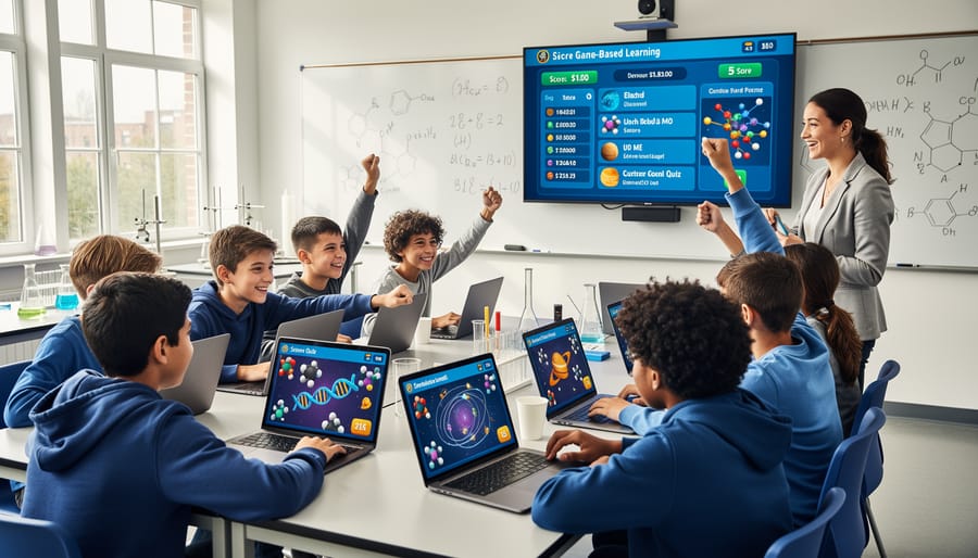 Elementary students enthusiastically participating in team-based classroom learning game