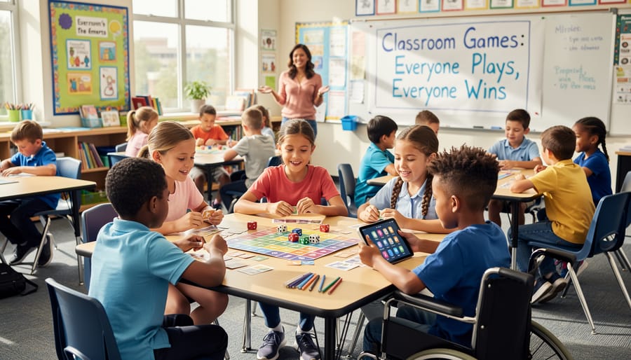 Two elementary students collaborating as partners during classroom game activity
