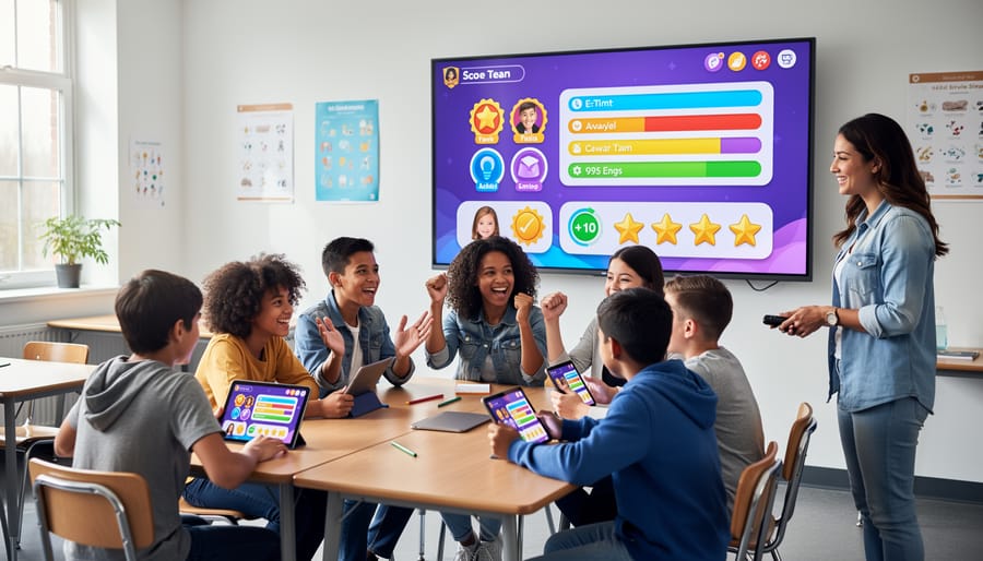 Elementary students celebrating while participating in game-based classroom assessment activity