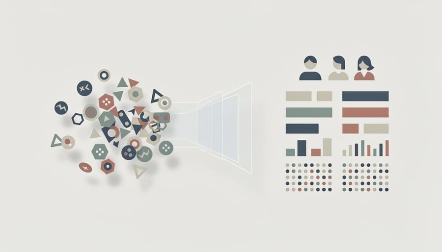 Three glass jars showing progression from disorganized to organized contents representing data clarity