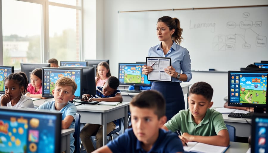 Elementary students showing signs of disengagement while using computers in classroom