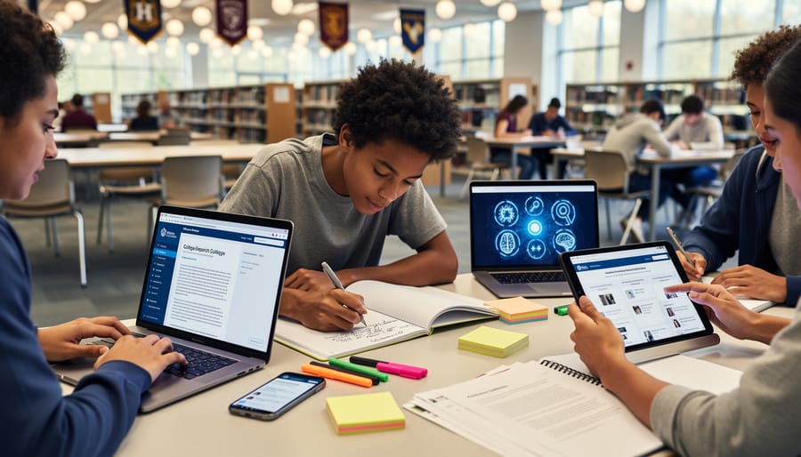 Student typing college essay on laptop with hands on keyboard