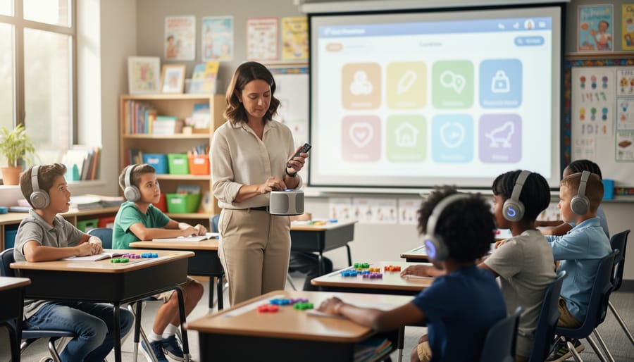 Teacher adjusting laptop settings to customize sensory experience for students