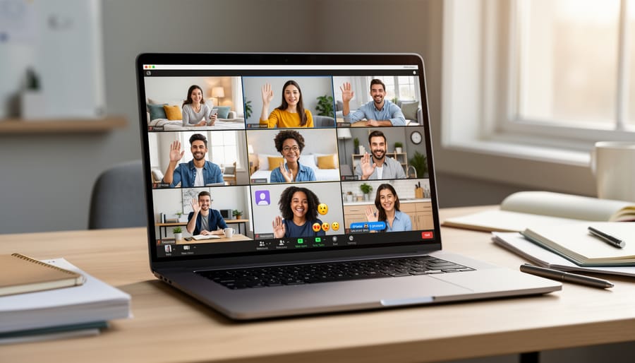Video conference screen showing engaged students participating in virtual classroom activity