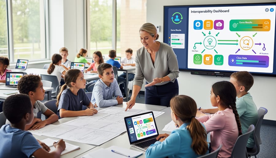 Confident teacher working efficiently with integrated educational technology systems