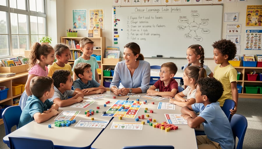 Students enthusiastically participating in interactive classroom learning activity