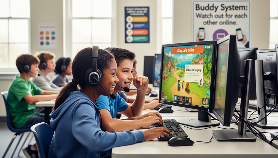 Two students working together at laptop demonstrating peer monitoring and collaboration