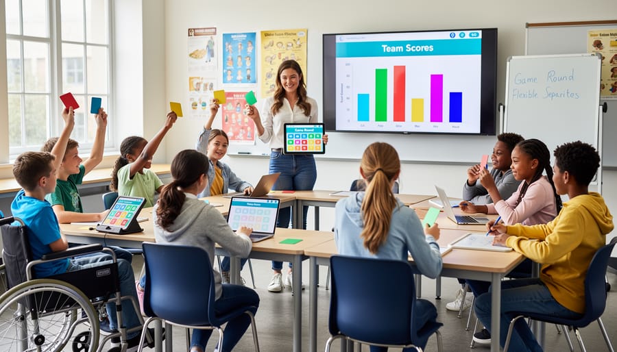Student enthusiastically raising hand while participating in remote classroom activity