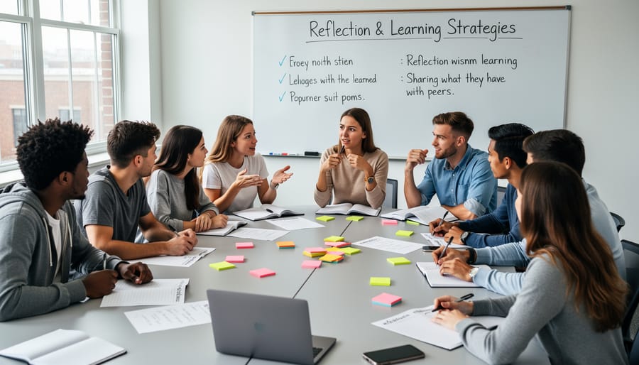 Middle school students in circle discussion reflecting on their learning process