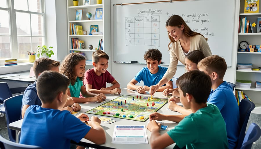 Elementary students enthusiastically participating in educational team game in classroom