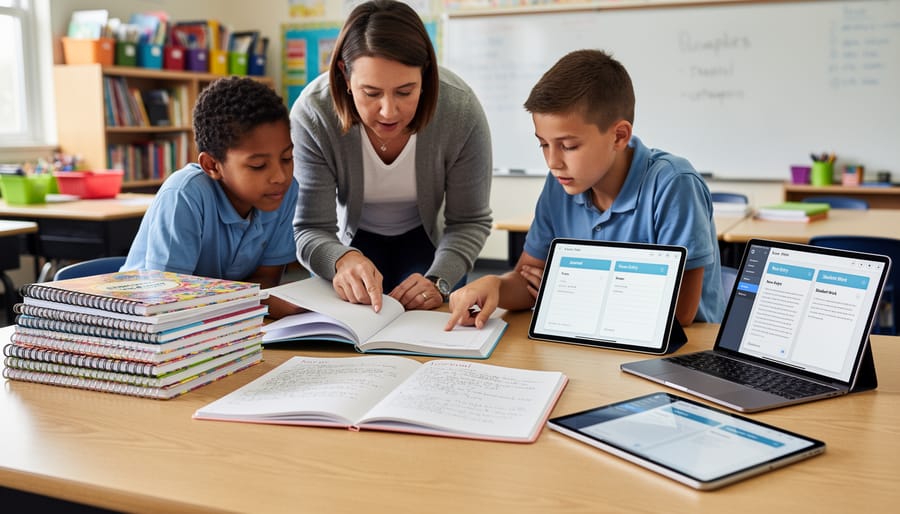 Close-up of different journal format options including spiral notebook, composition book, and tablet