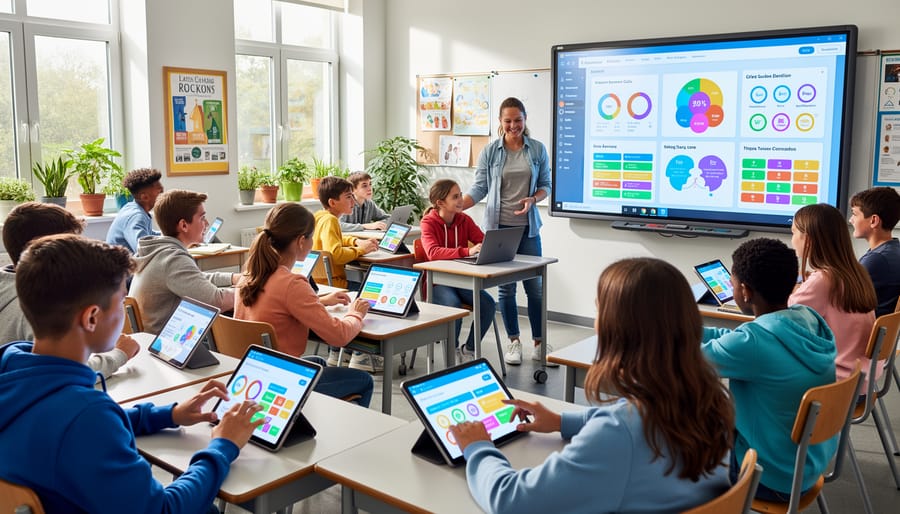 Engaged elementary students enthusiastically participating in interactive classroom activity