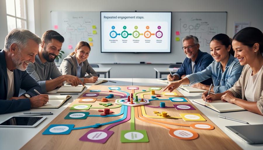 Students actively participating in educational review game with colorful materials