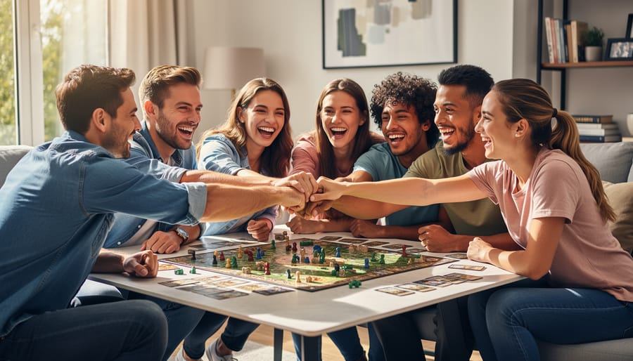 Students celebrating together as team during classroom game activity