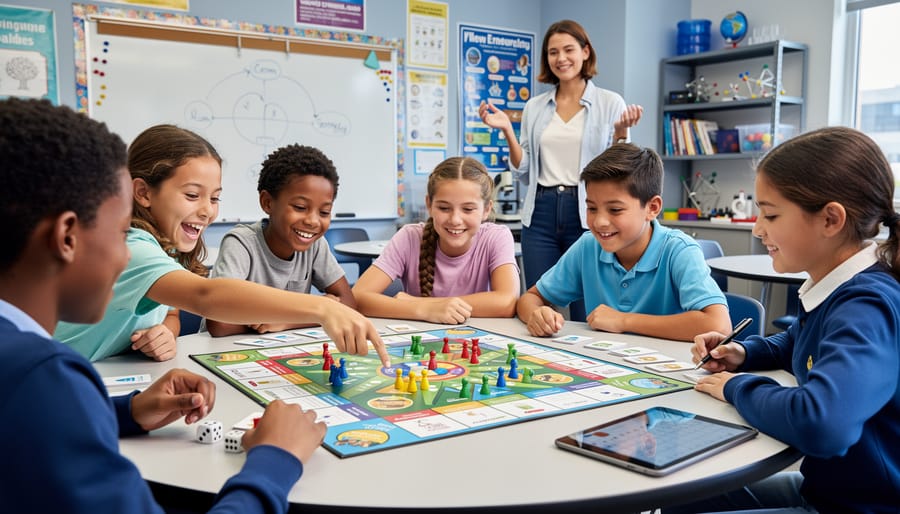 Students enthusiastically participating in classroom game-based learning activity