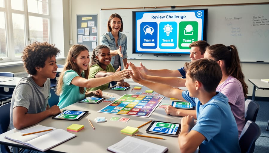 High school students enthusiastically participating in classroom game activity