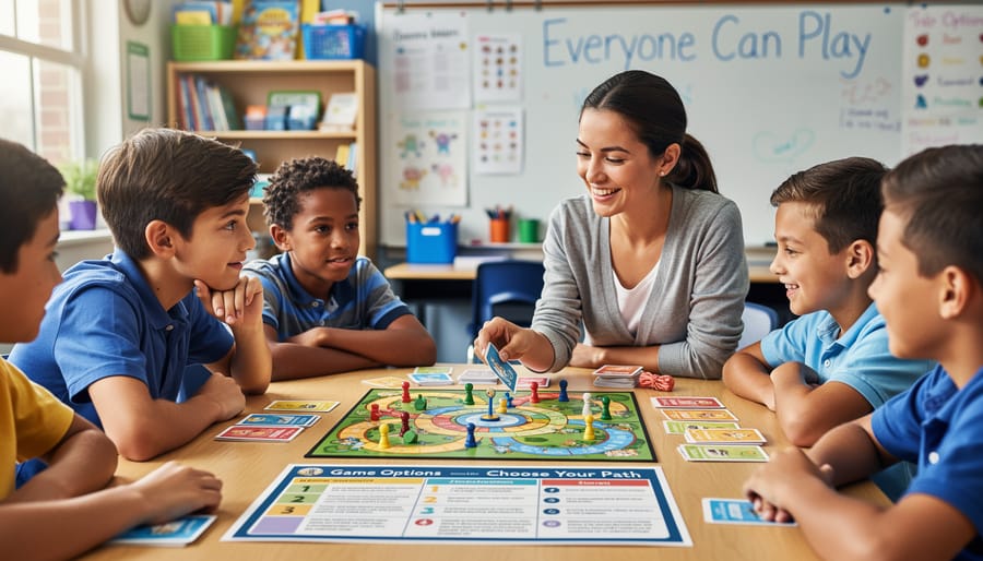 Teacher providing personalized support to student during educational game activity