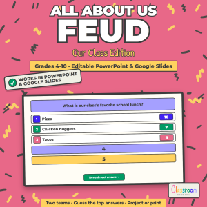 All About Us Feud: Editable Class Survey Game Show, Get to Know You 4-10