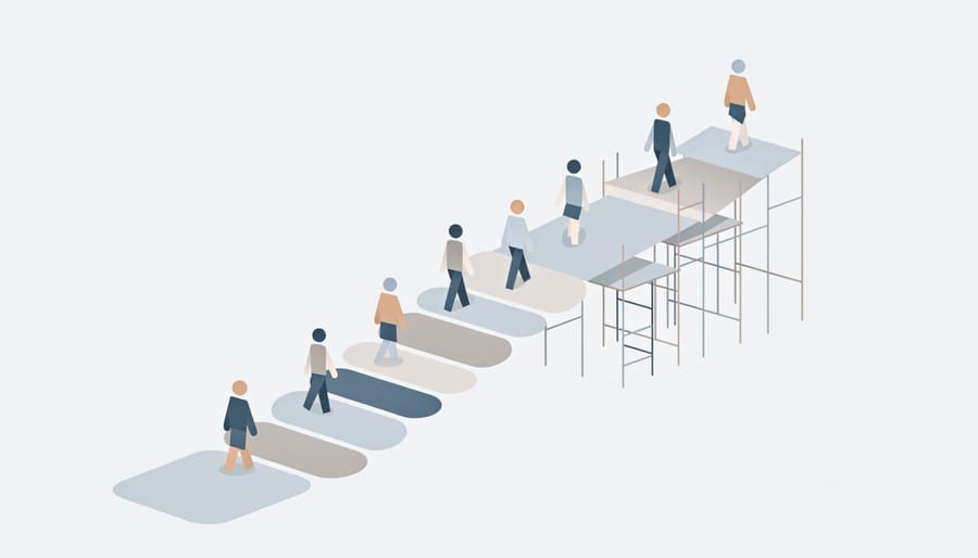 Conceptual image of a bridge and stepping stones guiding a student silhouette toward bright light in a classroom setting