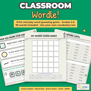 Printable Classroom Wordle: Word Guessing Review Game for Any Subject, Grades 2-6